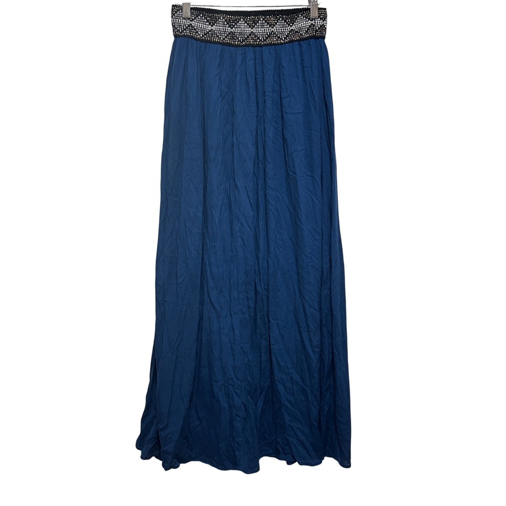 Imaginary Voyage Women Boho Chic Maxi Skirt S Blue Geometric‎ Embroidered Waist
